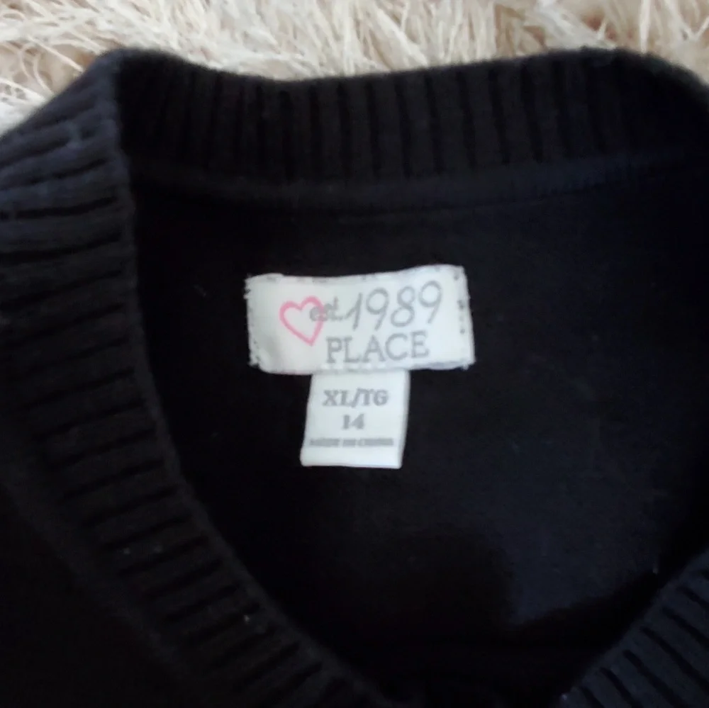 The Children's Place Black Sweater Dress with Colorful Love Design Girl XL 14